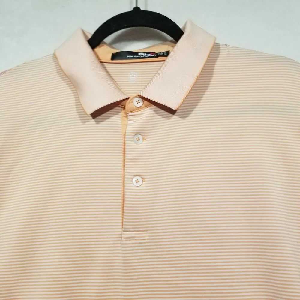 RLX RALPH LAUREN Mens XL Wicking Orange  Stripe Poly Stretch GOLF Shirt